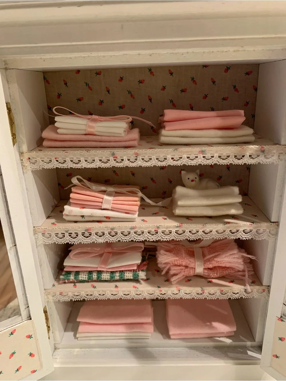 Mystic Valley Traders Cream Mini Doll Cabinet with Glass Doors